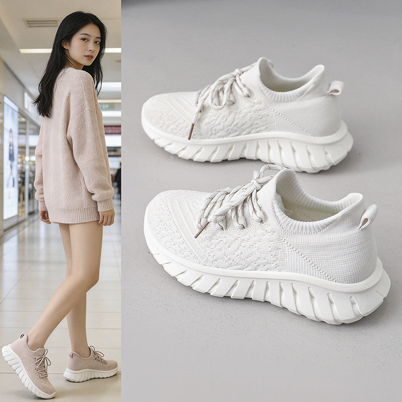 E001运动休闲鞋女2026新款春秋夏季薄款透气飞织鞋女款广场舞鞋