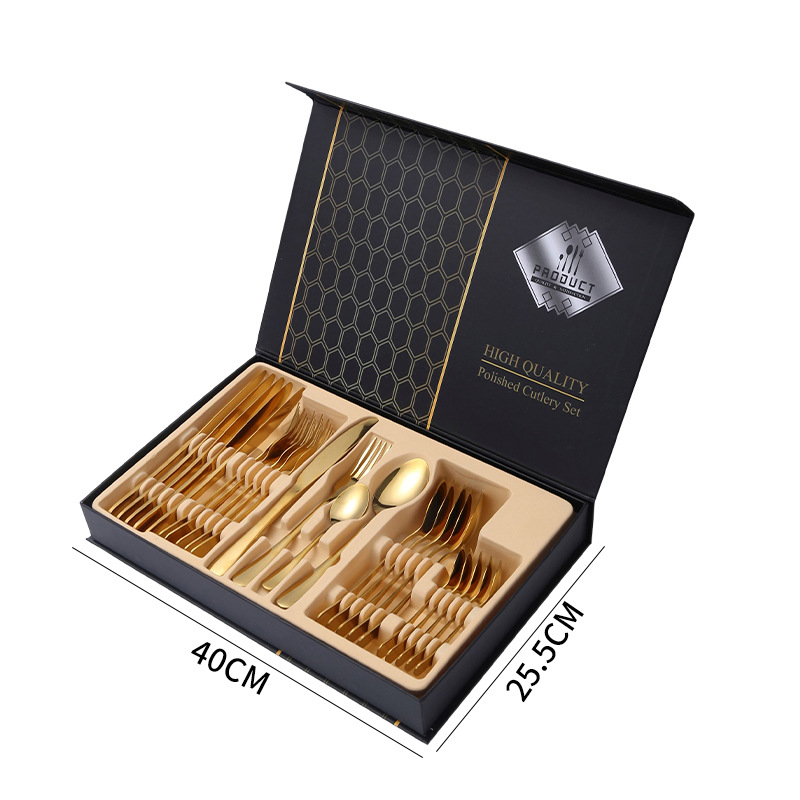 Juego de cubiertos occidentales de acero inoxidable 24 piezas con caja de regalo cuchillo tenedor cuchara