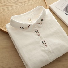 剪标日单出口尾单日系刺绣棉纱衬衫女春季休闲百搭长袖衬衣潮