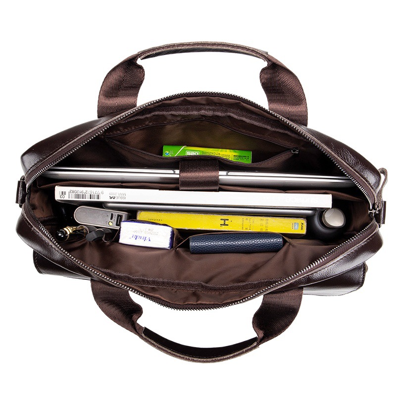 Maletín de los hombres de piel de vaca primera capa de piel de vaca bolso de la computadora de los hombres de negocios casual de gran capacidad bolso bolsa de mensajero