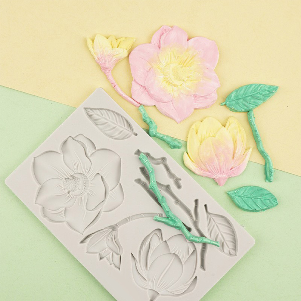 Camelia hojas en relieve fondant molde de silicona chocolate flor pastel decoración borde arcilla piedra plástico epoxi