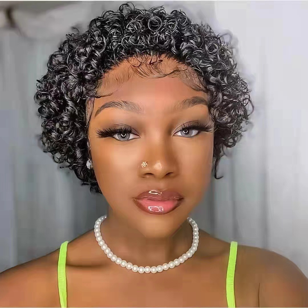 13x4 pelucas europeas y americanas de encaje humano cubierta de cabello pixie corte pelucas rizadas