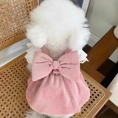 ペット服秋冬新作コーデュロイカボチャスカート牽引ボタンテディ比熊犬猫保温蝶結び