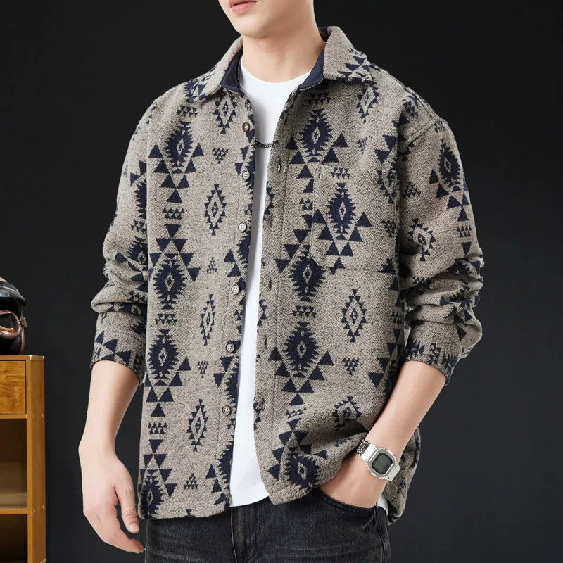Тяжелый жаккардовый рубашка мужская куртка с длинными рукавами 2025 весной новый толстый стиль высокого класса приливная одежда большой размер весна и осень