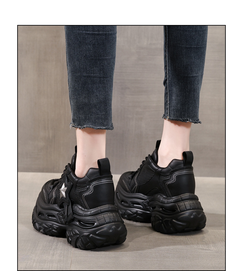 Giày sneaker chunky đế dày tăng chiều cao nữ, đế 9cm — đen chi tiết 13
