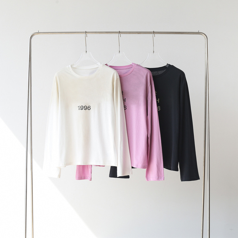 AE Men's and Women's Washed Old 1996 Crewneck T-shirt 2025 Summer Loose Couple Simple Fashion Brand Long-sleeved T-shirt