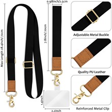 跨境斜跨手机挂脖防丢简约涤纶加厚挂绳PU皮革手机证件贴片挂绳