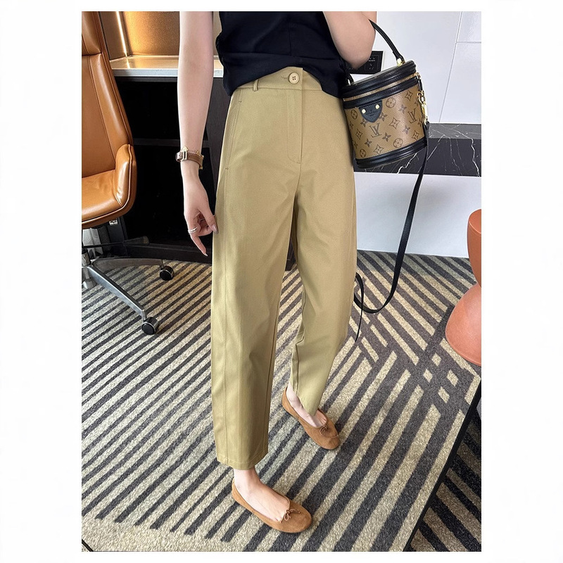 Straight-Leg Magic Pants~! High-Waisted Cropped Harem Pants for Petite Women, Wrinkle-Resistant, Thin, Relaxed, Curved Casual Pants for Summer