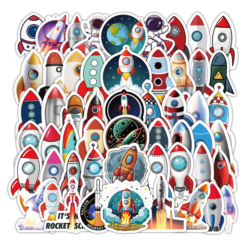 60 Rocket Cartoon Graffiti Stickers Cross-border Decorative Luggage Phone Shell Notebook Material Stickers Wholesale