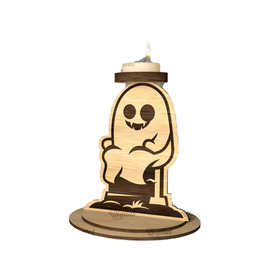 跨境定制万圣节烛台套装木灯架木制幽灵灯派对装饰摆件木质工艺品