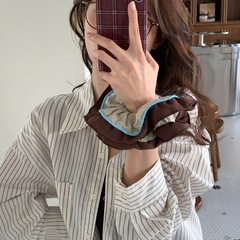 复古蓝咖撞色条纹大肠发圈可露丽色系咖色花边头绳韩系高级感发绳