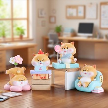 创意潮玩柴犬的打工生活盲盒可爱猫猫桌面摆件节日礼物车载装饰品