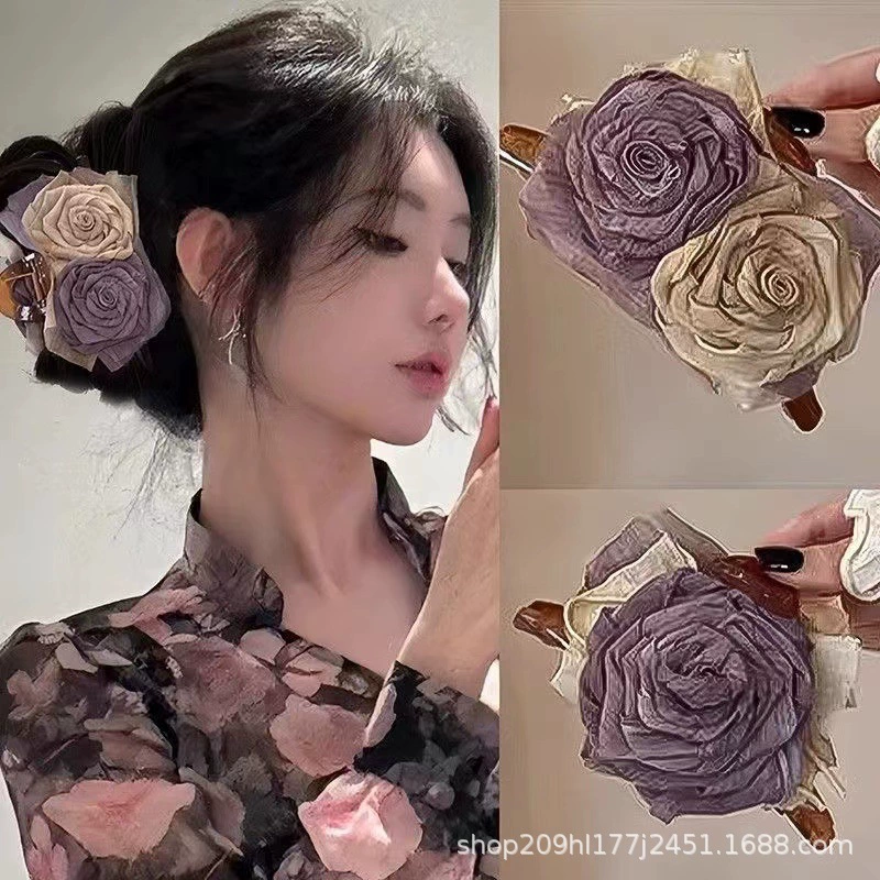 Цветочная фея ~ Заколка ручной работы с цветком розы для женщин, высококачественная заколка в виде акулы на затылке, головной убор-заколка ранней весны