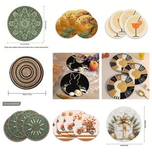 Temu Hot Selling Amazon New Product Round Placemat Linen Single-Sided Printing Bohemian Style Customized