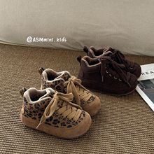 2025冬季新款儿童豹纹高帮棉鞋韩版男女童保暖面包鞋魔术贴休闲鞋
