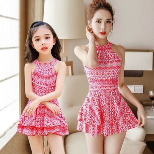 Parent-Child Swimsuit Female Mother and Daughter New Style Conservative Belly Covering Split Girls' Middle and Big Children's Seaside Holiday Sunscreen Hot Spring Swimsuit