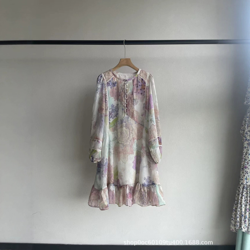 Tencel Blended Floral Long-Sleeved Dress 2026 Spring and Summer New Style French Elegant and Age-Reducing Style Baby Doll Dress