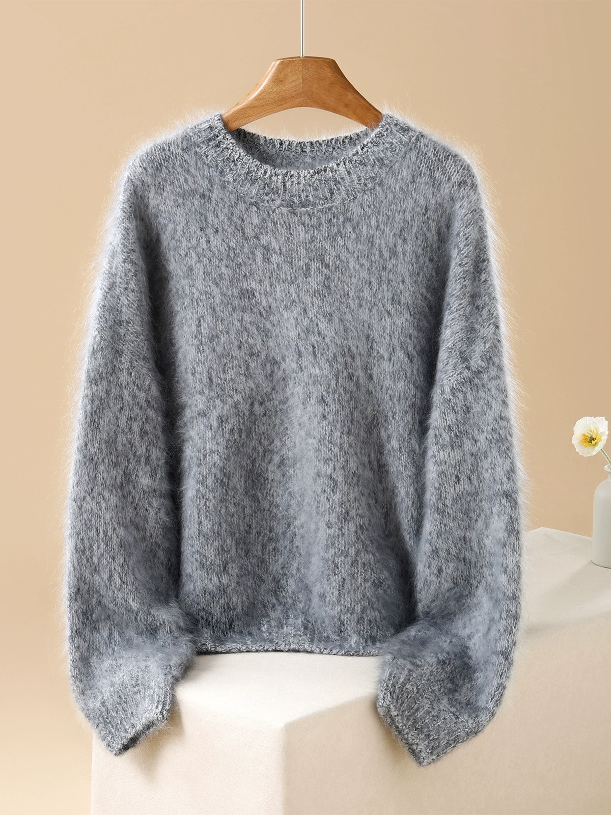 Свитер Cashmere elite бархатный вязаный, круглый ворот, one size, мягкая пушистая фактура