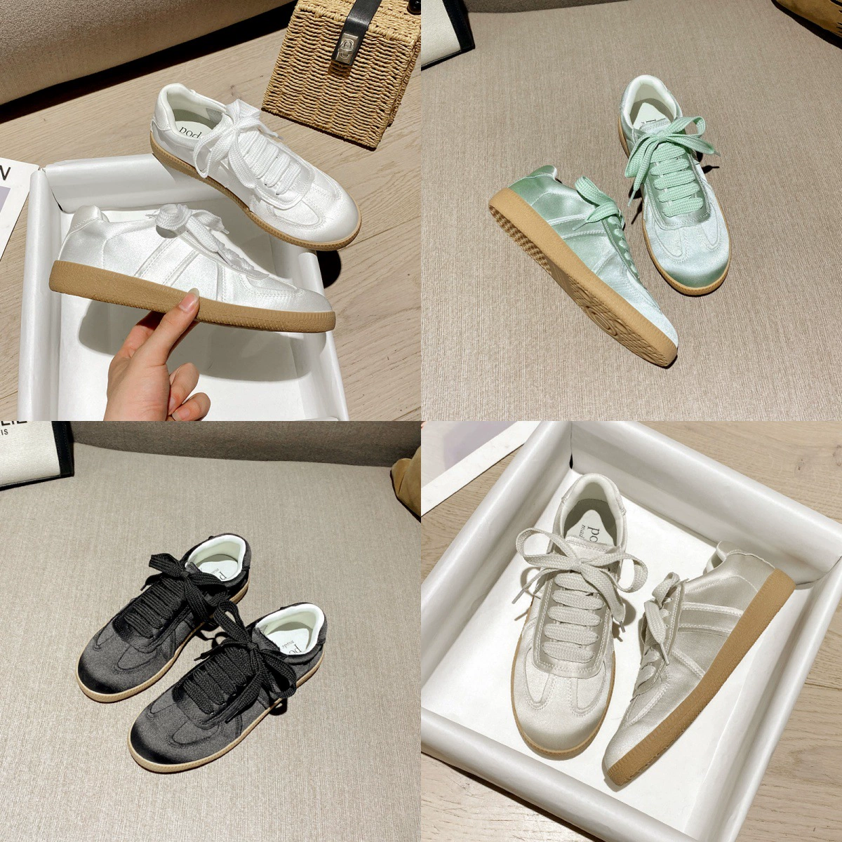 Испанская атласная ниша Ретро немецкая тренировочная обувь 2024 Новые ins Модные дышащие Спортивные Повседневные кроссовки на плоской подошве для женщин