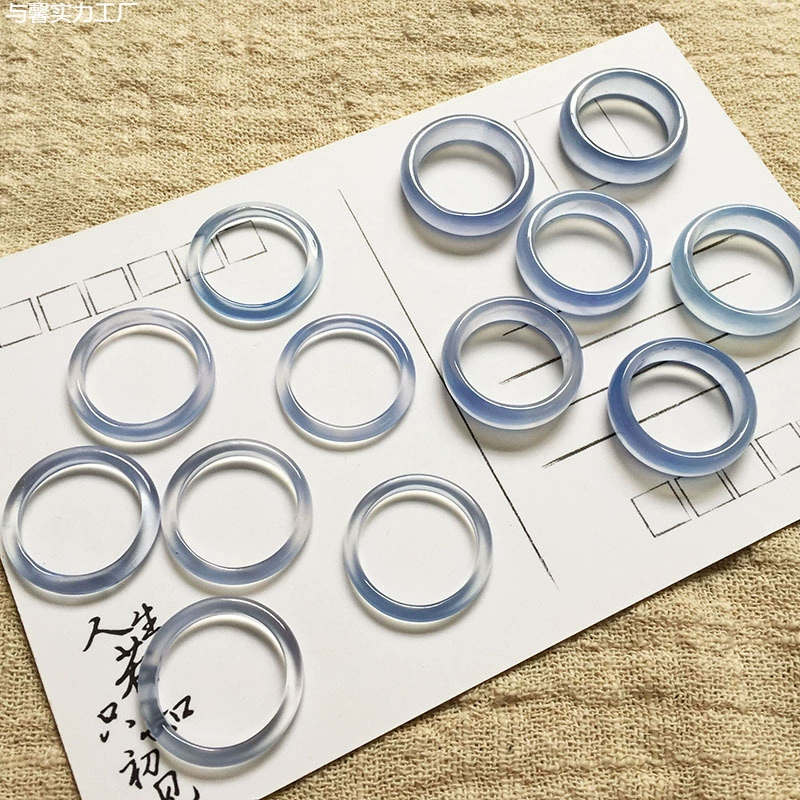 Кольцо из натурального ледяного синего халцедона, кольцо из светло-синего агата, доступное роскошное простое кольцо цвета карри, мужское и женское кольцо с нефритовым хвостом