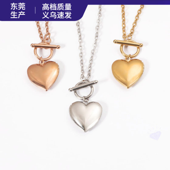 316L foreign trade stainless steel love box Ot buckle necklace lovers Joker fashion clavicle chain mirror laser