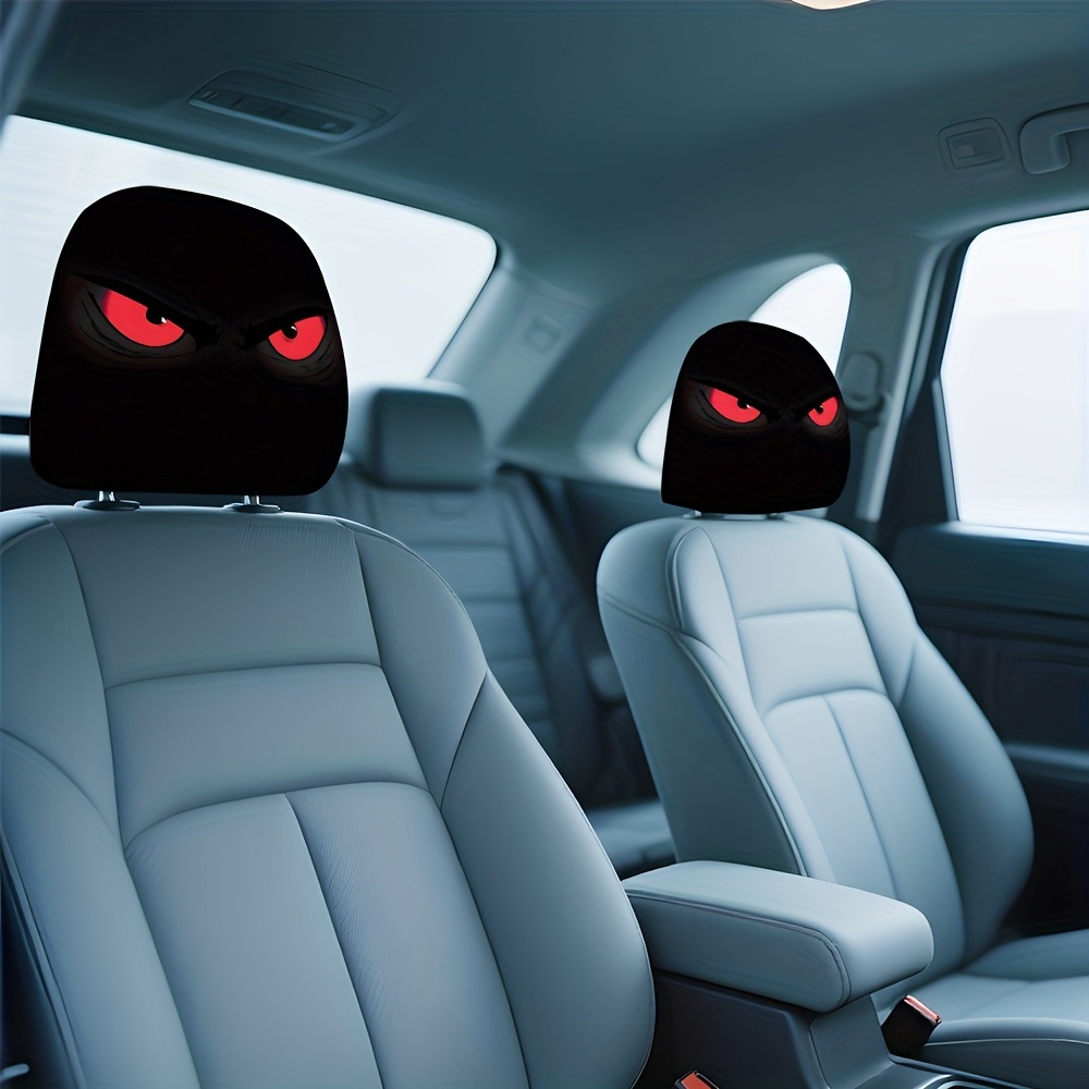 Car Headrest Cover with Red Devil Eye Pattern Print, Customizable with Label, Dropshipping Available, Made from Supplied Images, Cross-Border Hot-Selling Item, Universal