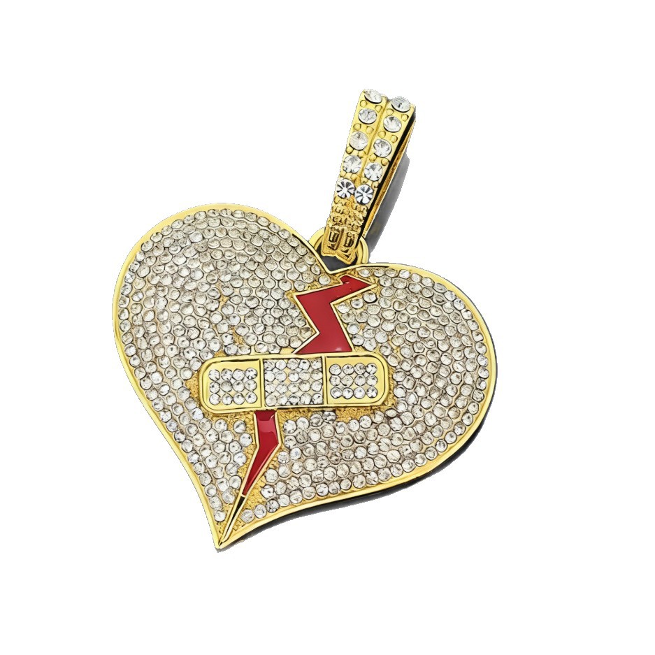 Lujo ligero diamante completo rompió amor colgante Banda Band-aid diseñado cadena cubana personalidad moda pareja cool joyería hip-hop