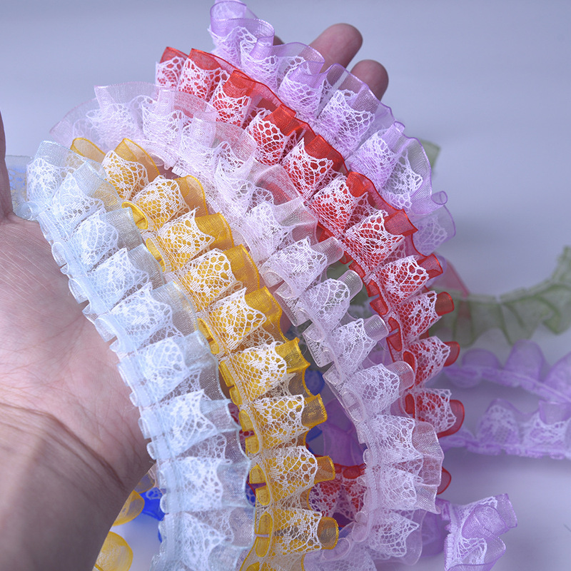 2.5cm transparent lace snow yarn pleated lace double wrinkled handmade accessories DIY toy handmade ribbon
