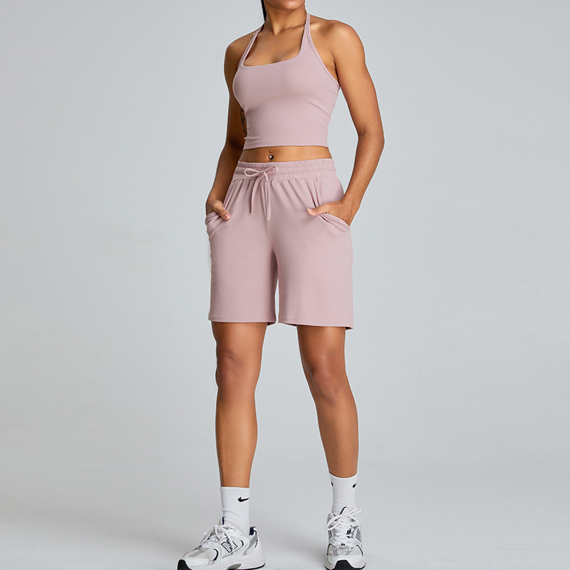 Primavera y verano nuevo estilo de moda al aire libre ocio juego deportivo mujer cuello colgante hermosa ropa de yoga de espalda ajustada juego deportivo fitness