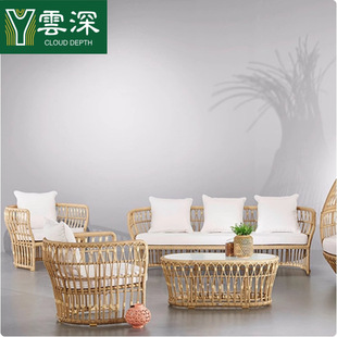 Outdoor Rattan Sofa Sun Room Leisure Rainproof Sun Protection Sofa Terrace Courtyard Furniture Balcony Soft Rattan Chair Sofa