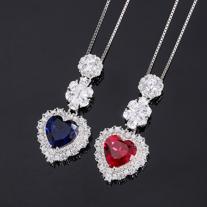 Zhuang Sheng joyería nueva S925 plata TikTok Venta caliente simulación color tesoro colgante en forma de corazón piedra principal 10*10