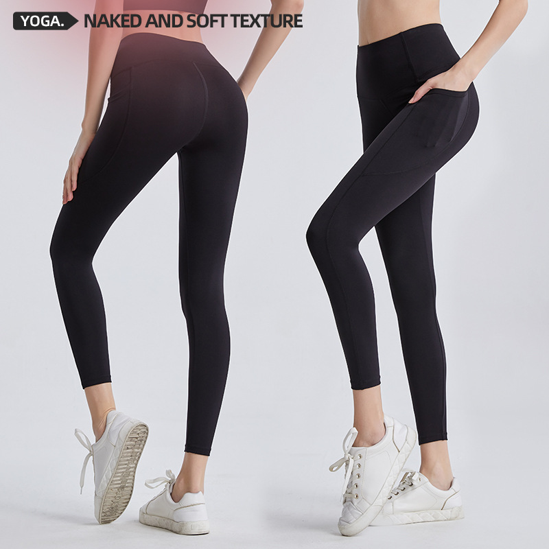 2024 primavera y verano nuevo bolsillo doble cintura alta YOGA Pantalones mujer desnudo transpirable apretado cadera levantamiento correr fitness deportes Pantalones