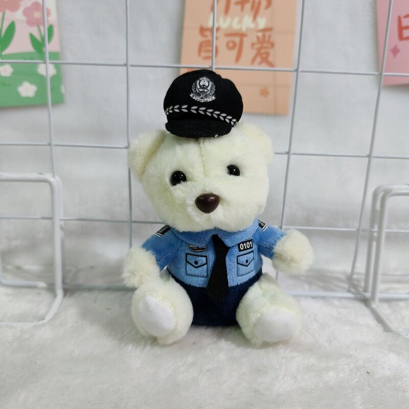 ネット赤かわいい萌え交通警官熊ストラップぬいぐるみ人形消防警察熊カバン掛けキーホルダー|undefined