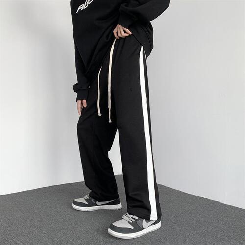 Men's Sport Pants Striped Casual Pants Korean Style Trendy Youth Straight Leg Long Pants Loose Wide Leg Pants