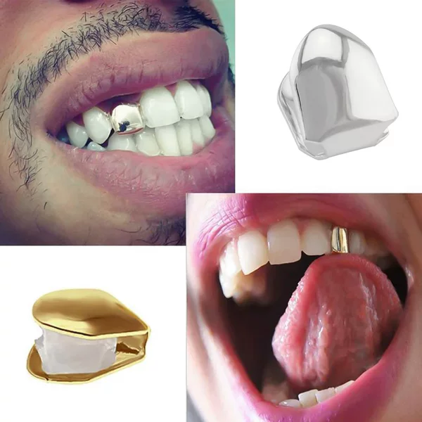 Temu Amazon's Hot-Selling Hip-Hop Tooth Braces Set, New European and American Hip-Hop Style Zircon Smooth Surface Personalized Fake Teeth