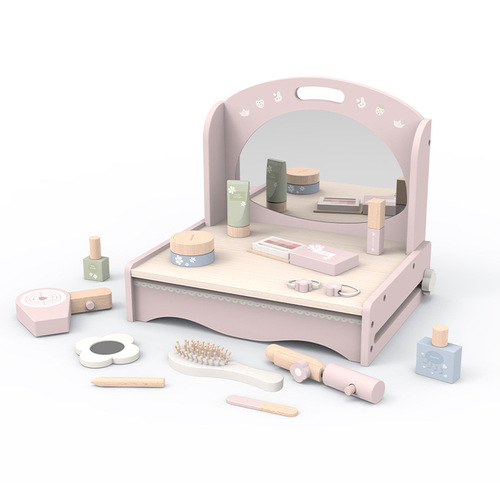 Baby play house princess dressing table makeup table simulation makeup barber bag wooden accessories role-playing toy