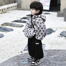 儿童加厚卫衣男童外套冬季新款韩版加绒套头连帽上衣宝宝毛毛外套