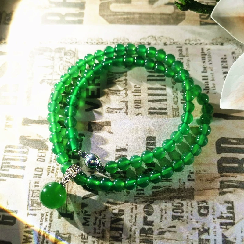 Высокое качество натуральный зеленый халцедон бисер шейный цепи легкий роскошный новый темперамент дикий нефритовый агат ожерелье завод оптом