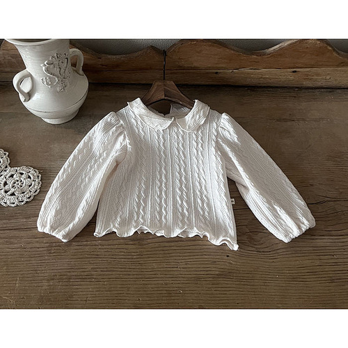 Korean style spring style baby girl's fungus-edged doll collar pure cotton bottoming shirt ins children's versatile casual top trendy