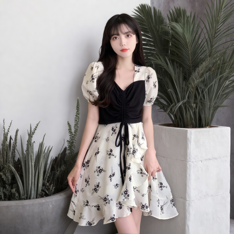 2025 New Summer Petite 150cm Fake Two-Piece Floral Dress Plus Size Slimming Tummy-Concealing