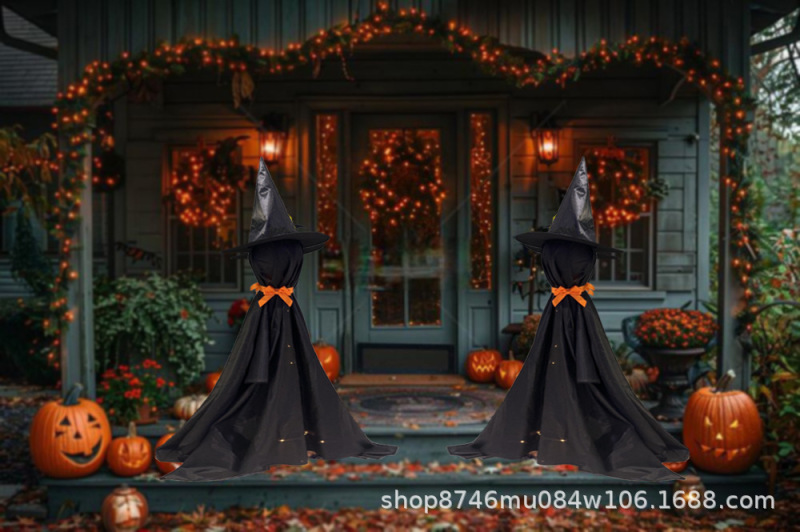 国境を越えた新製品ハロウィーン装飾LED発光幽霊黒幽霊リボン付きハロウィーン魔女装飾|undefined