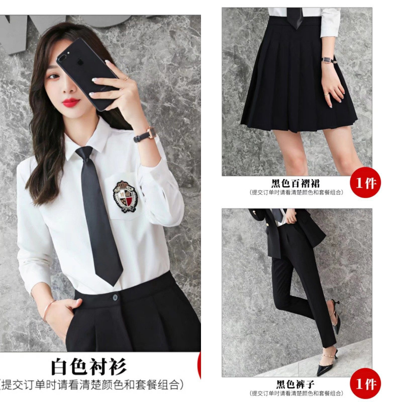 셔츠 + 바지 + 스커트 (배지 포함) 무료 넥타이