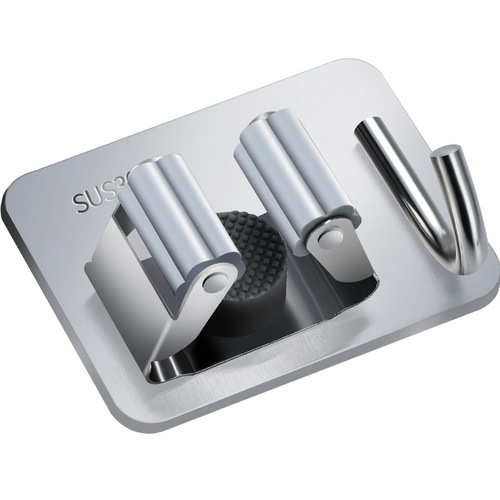 Amazon Exclusive 304 Stainless Steel Mop Hook and Mop Stand Self-Adhesive Mop Clip Organizer