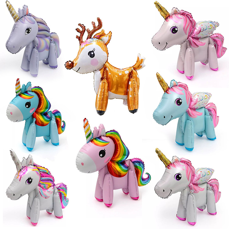 4D拼裝組合小馬獨角獸鋁膜氣球兒童生日派對布景裝飾卡通氣球