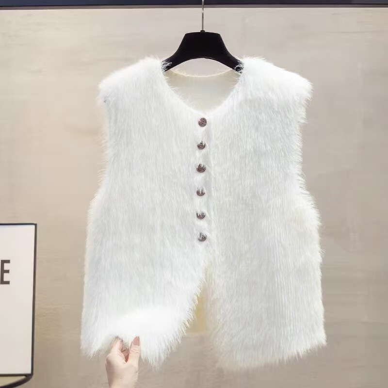 Knitted Cardigan Vest Autumn/Winter 2026 New Faux Mink Sweater Women's Loose Outerwear Winter Vest