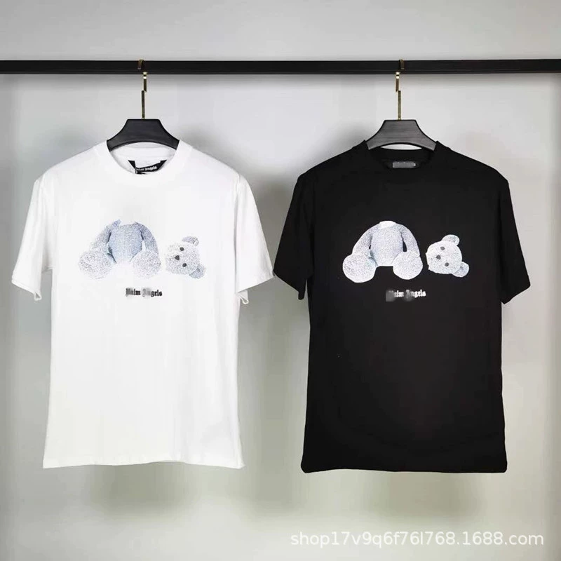 Оптовая Продажа с фабрики бренд Tide Palm Angel черно-белый обезглавленный плюшевый мишка футболка с коротким рукавом мужские и женские пары свободные полрукав прилив