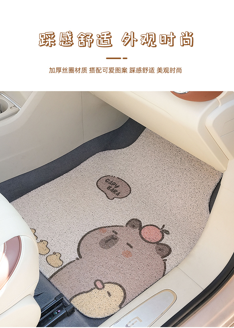Kapibala Car Floor Mats Cute Cartoon Non-Slip and Stain-Resistant Car Floor Mats Car Universal Wire Ring Foot Mats
