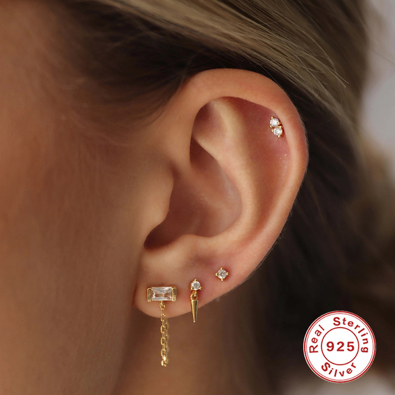 S925 plata esterlina 3-piece set asimétrico Stud pendientes apilados personalidad europea y americana moda Venta caliente ins estilo pendientes traje