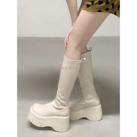 10cm厚底增高长筒靴女2025新款爆款高筒靴圆头洋气松糕底骑士靴女