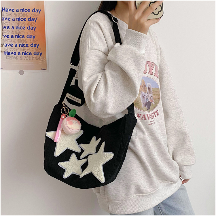 Large-capacity five-pointed star bag, women's crossbody Instagram summer cute and versatile single-shoulder canvas bag, student commuting dumpling bag undefined